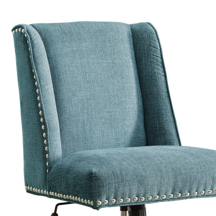 Height Adjustable Swivel Office Chair with Metal Base, Blue and Silver