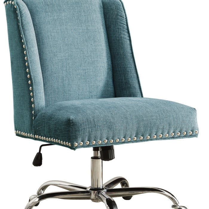 Height Adjustable Swivel Office Chair with Metal Base, Blue and Silver