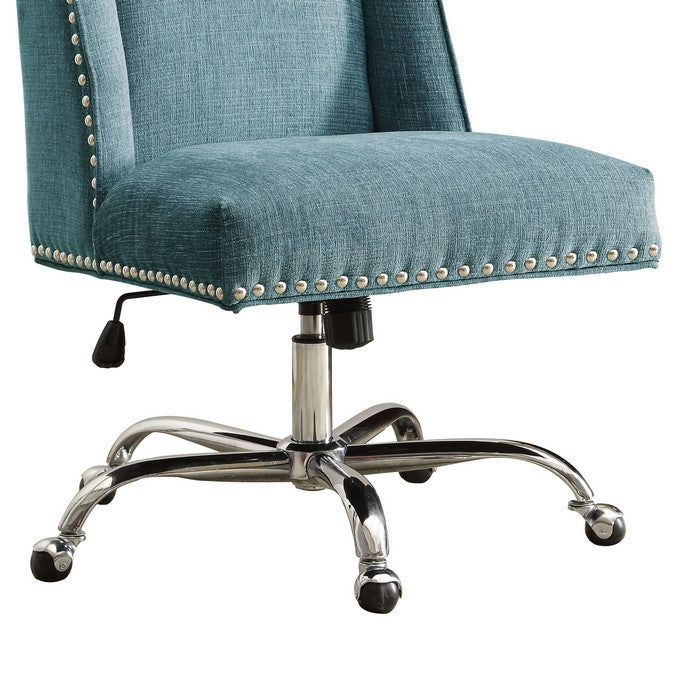 Height Adjustable Swivel Office Chair with Metal Base, Blue and Silver