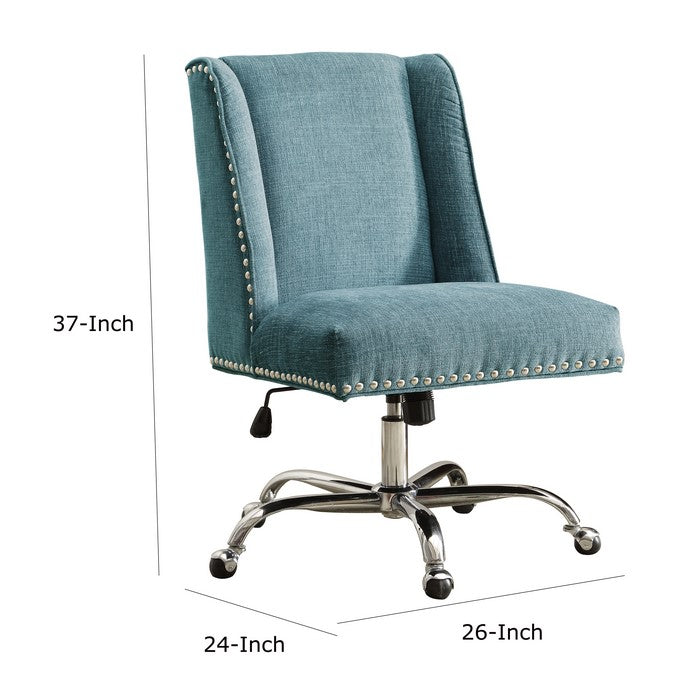 Height Adjustable Swivel Office Chair with Metal Base, Blue and Silver