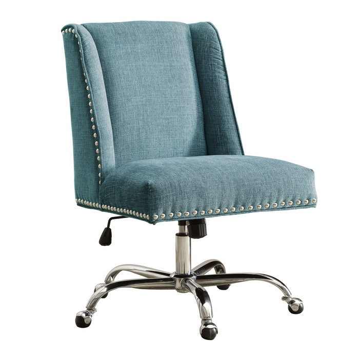 Height Adjustable Swivel Office Chair with Metal Base, Blue and Silver