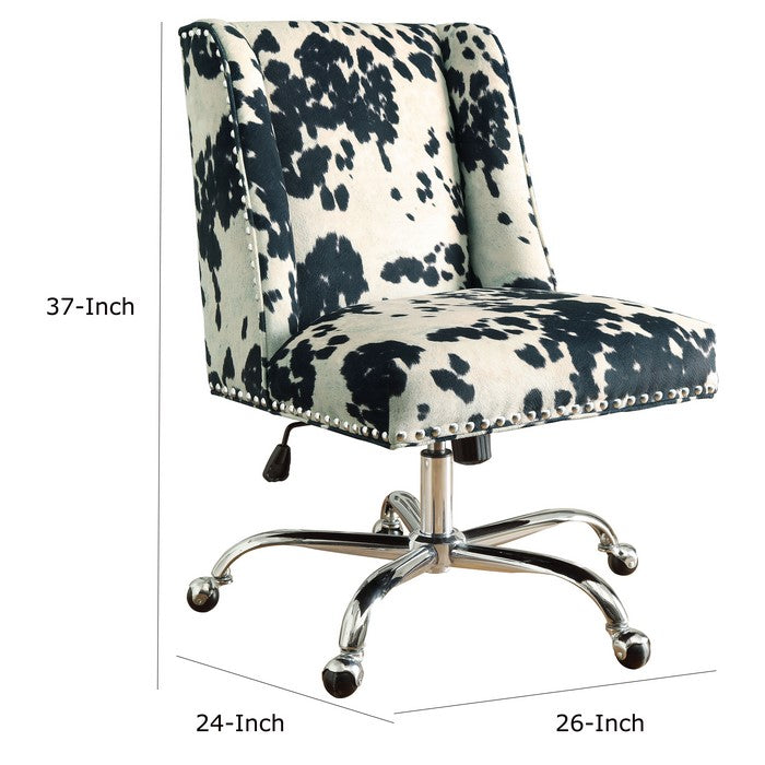 Height Adjustable Swivel Office Chair with Metal Base,Black and White