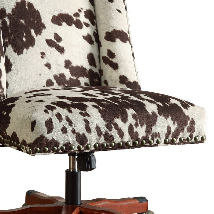 Height Adjustable Swivel Office Chair with Wood Base, Brown and White