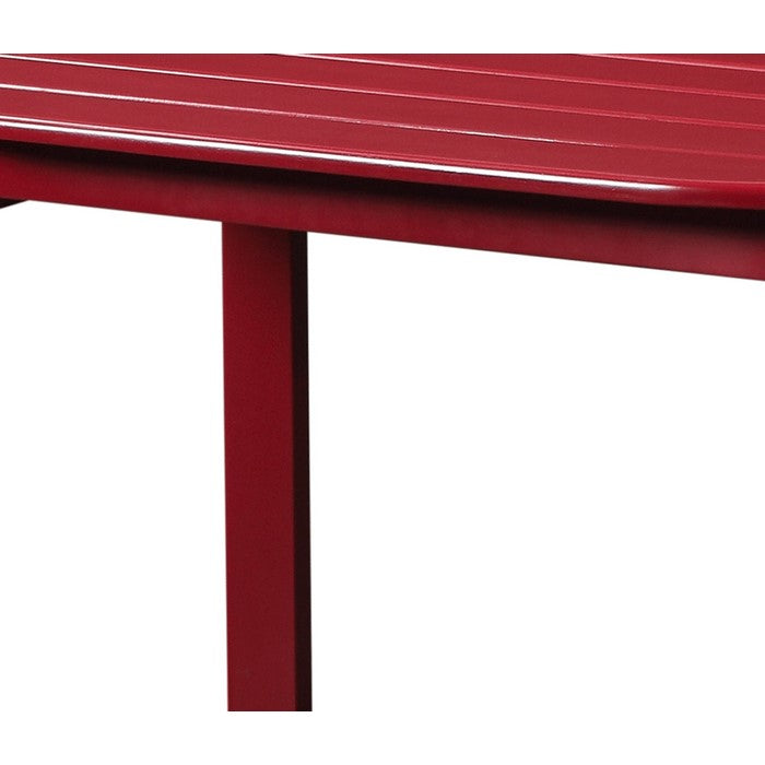 Outdoor Wooden Coffee Table with Slatted Oblong Shape Top, Red