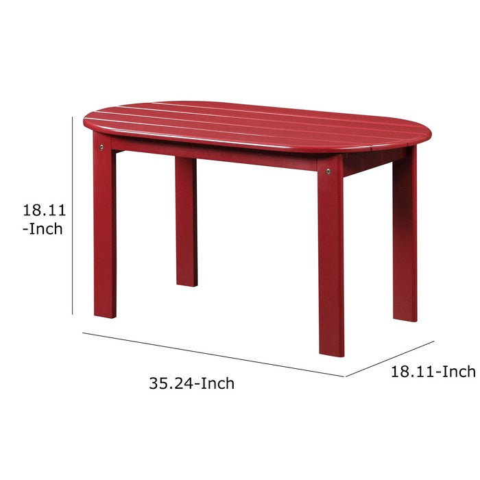 Outdoor Wooden Coffee Table with Slatted Oblong Shape Top, Red