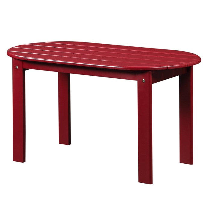 Outdoor Wooden Coffee Table with Slatted Oblong Shape Top, Red