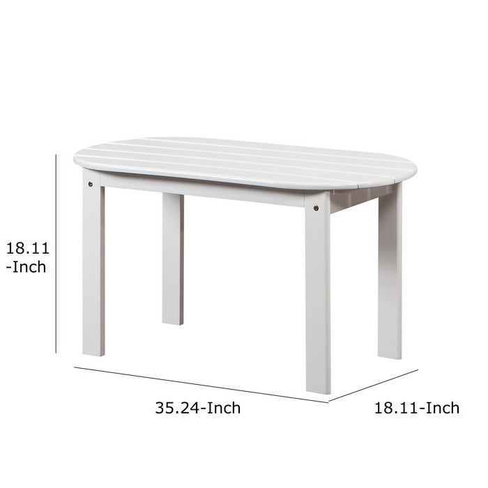 Outdoor Wooden Coffee Table with Slatted Oblong Shape Top, White