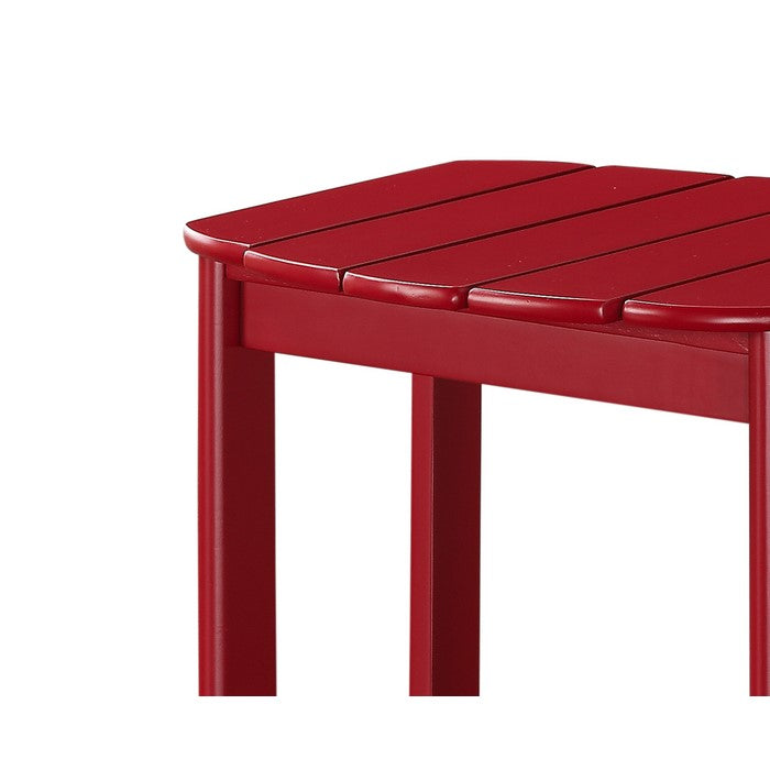 Outdoor Wooden End Table with Slatted Top and Block Legs, Red