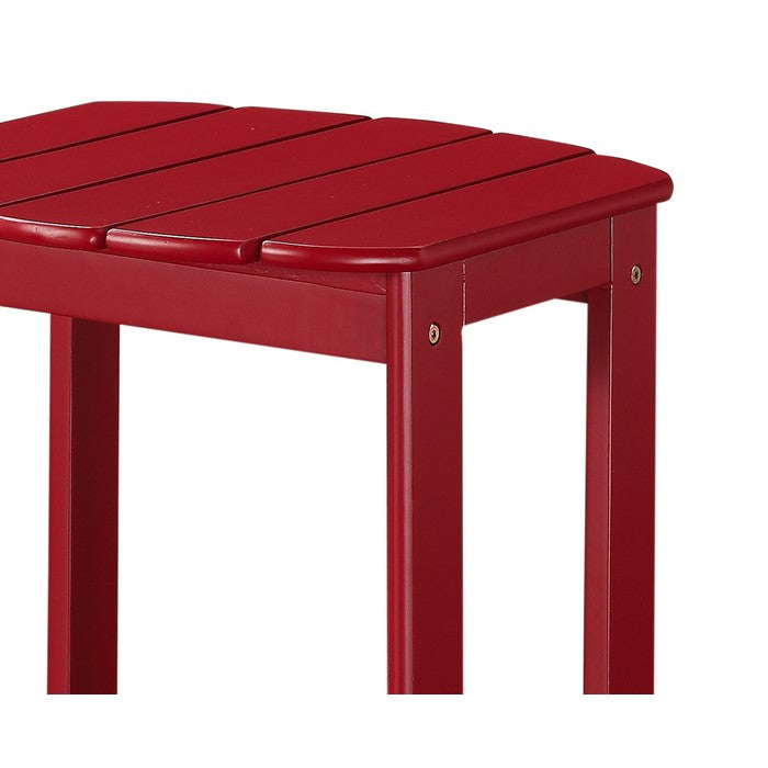 Outdoor Wooden End Table with Slatted Top and Block Legs, Red