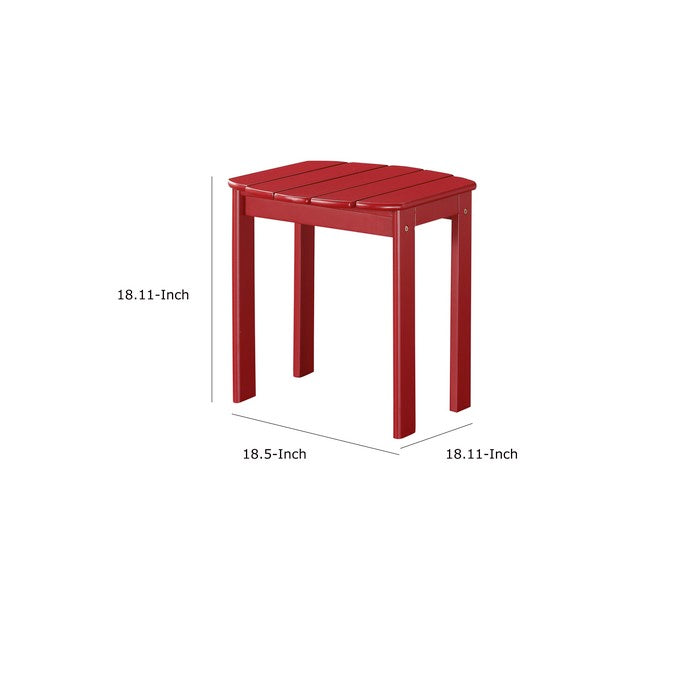 Outdoor Wooden End Table with Slatted Top and Block Legs, Red