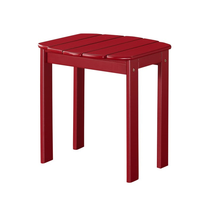 Outdoor Wooden End Table with Slatted Top and Block Legs, Red
