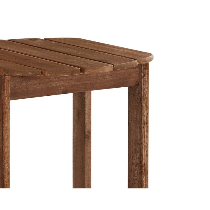 Outdoor Wooden End Table with Slatted Top and Block Legs, Brown