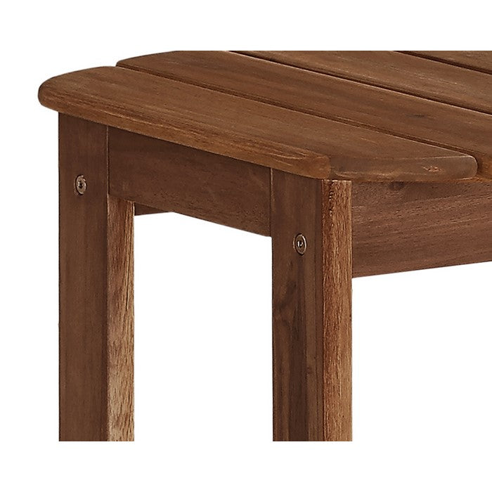 Outdoor Wooden End Table with Slatted Top and Block Legs, Brown