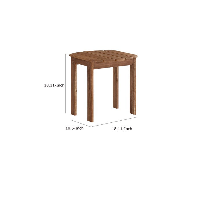 Outdoor Wooden End Table with Slatted Top and Block Legs, Brown