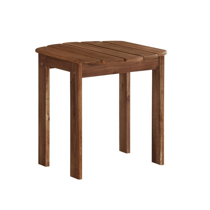 Outdoor Wooden End Table with Slatted Top and Block Legs, Brown