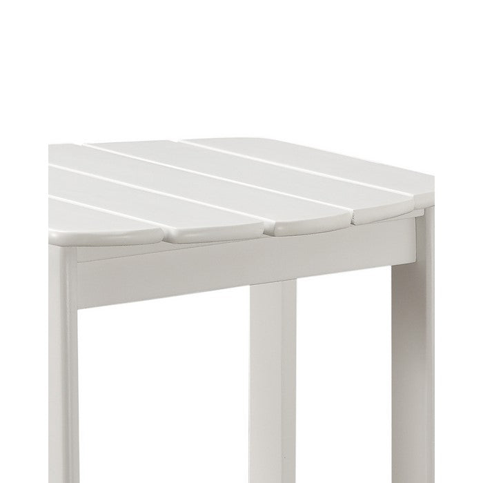 Outdoor Wooden End Table with Slatted Top and Block Legs, White