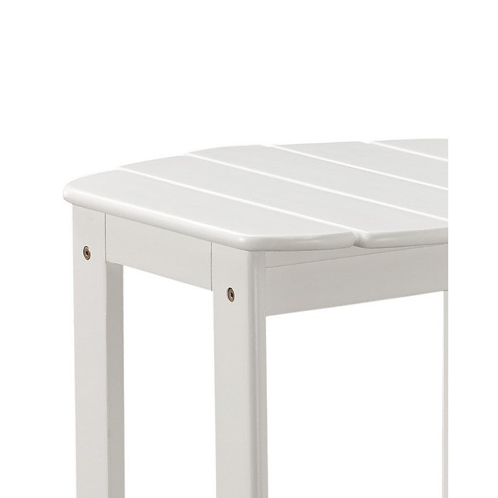 Outdoor Wooden End Table with Slatted Top and Block Legs, White