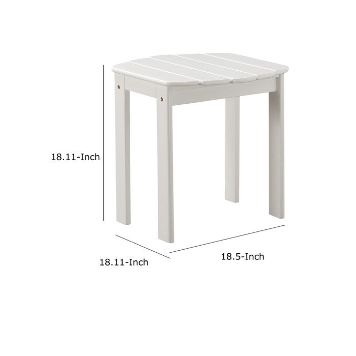 Outdoor Wooden End Table with Slatted Top and Block Legs, White