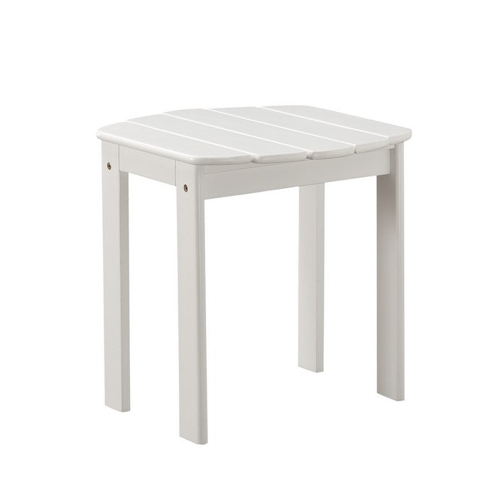 Outdoor Wooden End Table with Slatted Top and Block Legs, White