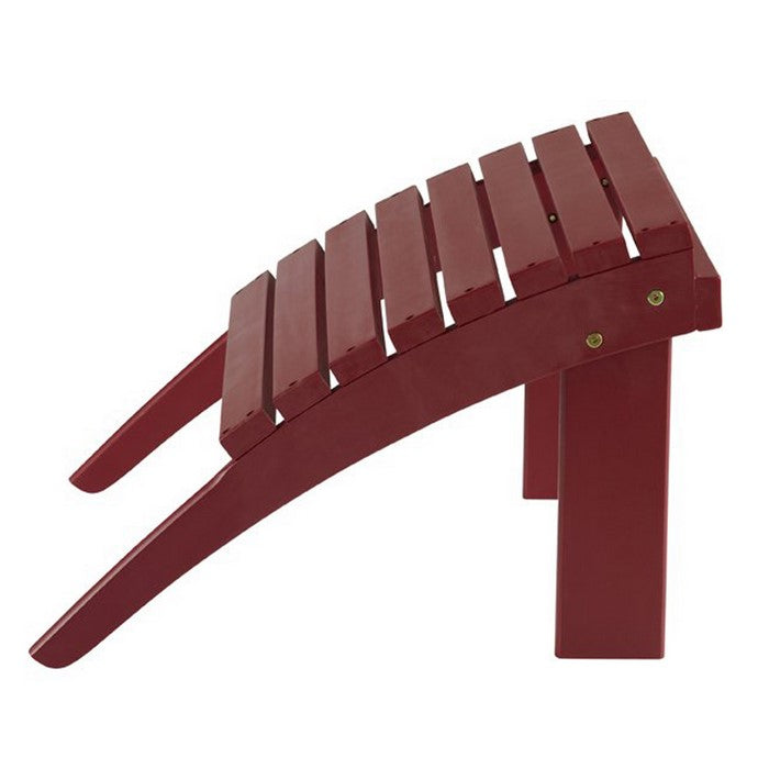 Arched Wooden Ottoman with Slatted Design and straight Legs, Red