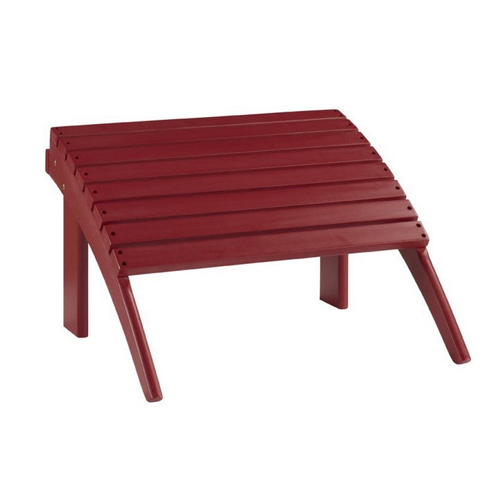 Arched Wooden Ottoman with Slatted Design and straight Legs, Red