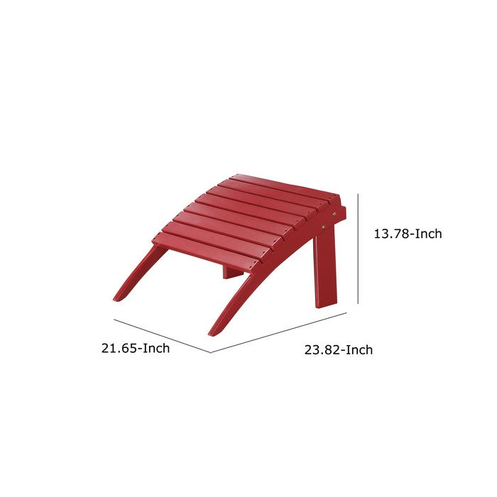 Arched Wooden Ottoman with Slatted Design and straight Legs, Red