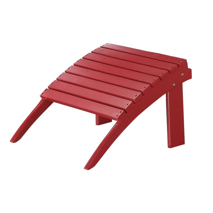 Arched Wooden Ottoman with Slatted Design and straight Legs, Red