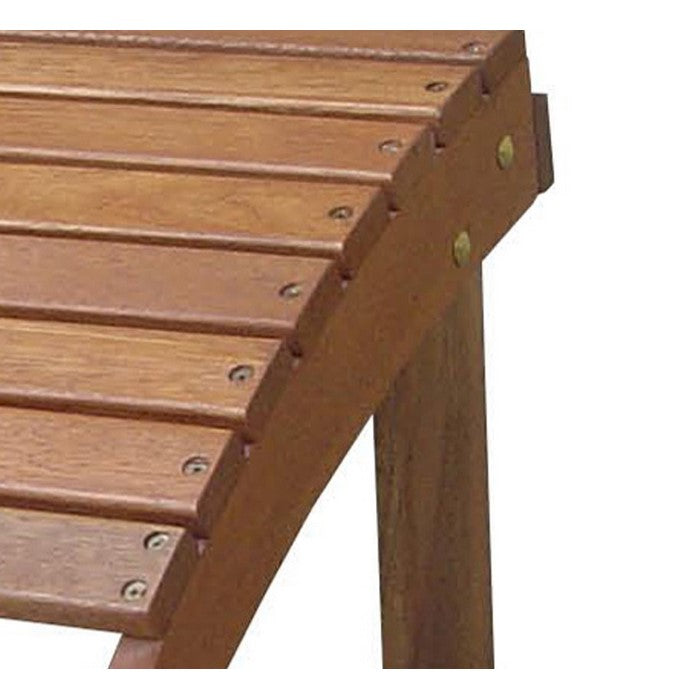 Arched Wooden Ottoman with Slatted Design and straight Legs,Teak Brown