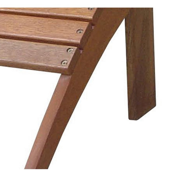 Arched Wooden Ottoman with Slatted Design and straight Legs,Teak Brown