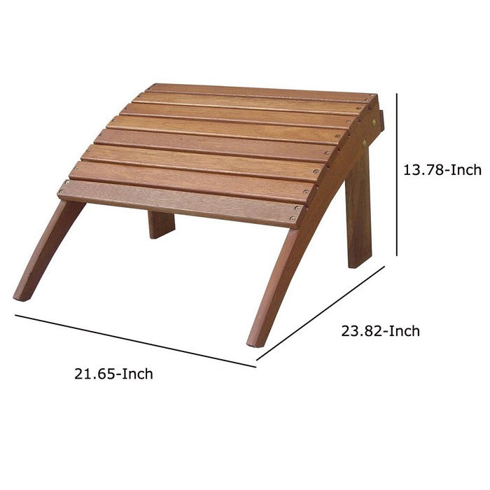 Arched Wooden Ottoman with Slatted Design and straight Legs,Teak Brown