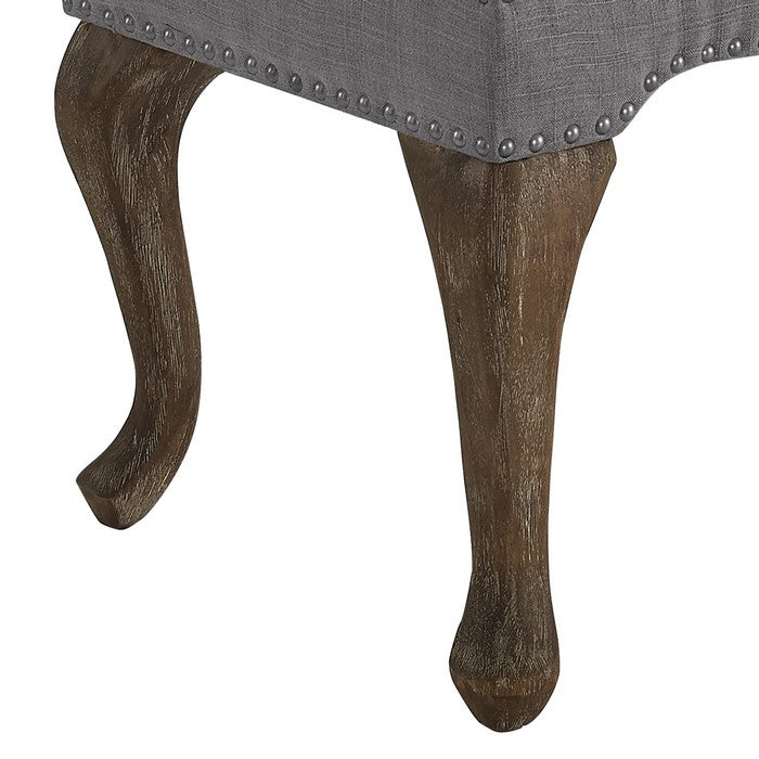 Fabric Upholstered Wooden Bench with Tufting Details, Gray and Brown