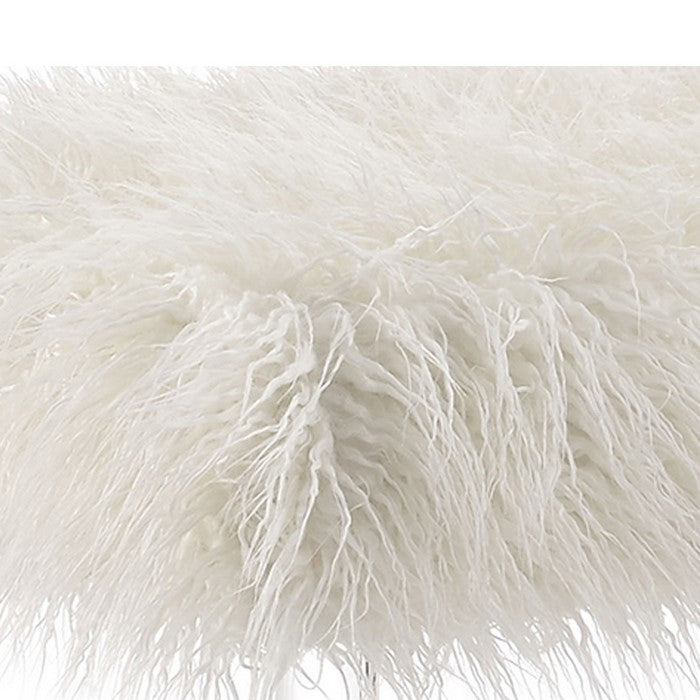 Luxurious Faux Fur Upholstered Bench with Tapered Legs,Clear and White