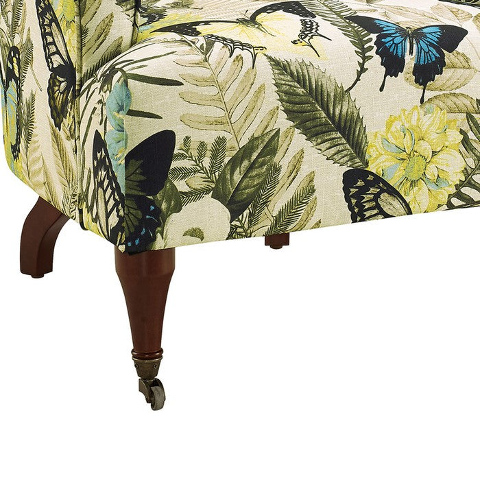 Fabric Upholstered Wooden Arm Chair with High Backrest, Multicolor