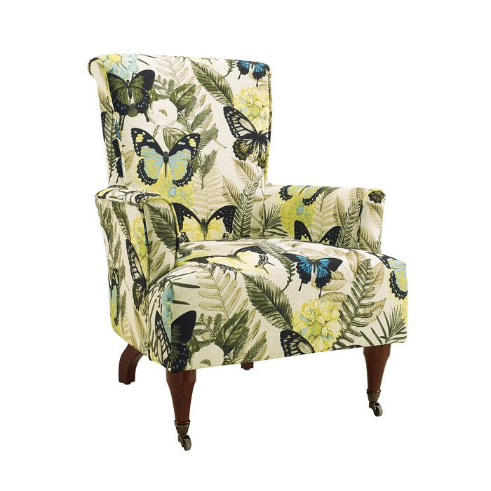 Fabric Upholstered Wooden Arm Chair with High Backrest, Multicolor