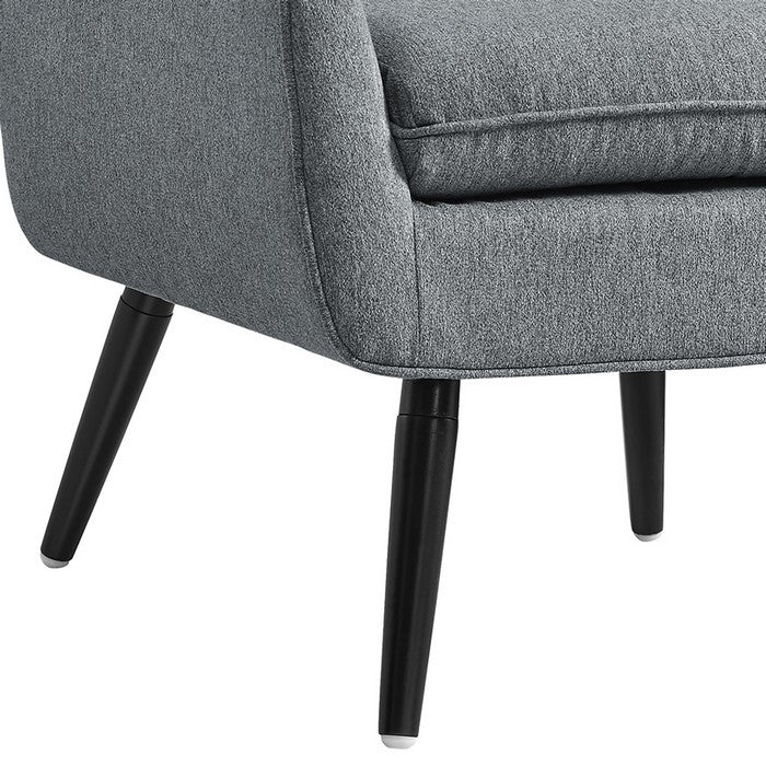 Fabric Upholstered Button Tufted Wooden Chair, Gray and Black