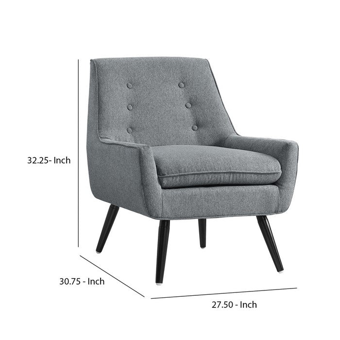 Fabric Upholstered Button Tufted Wooden Chair, Gray and Black