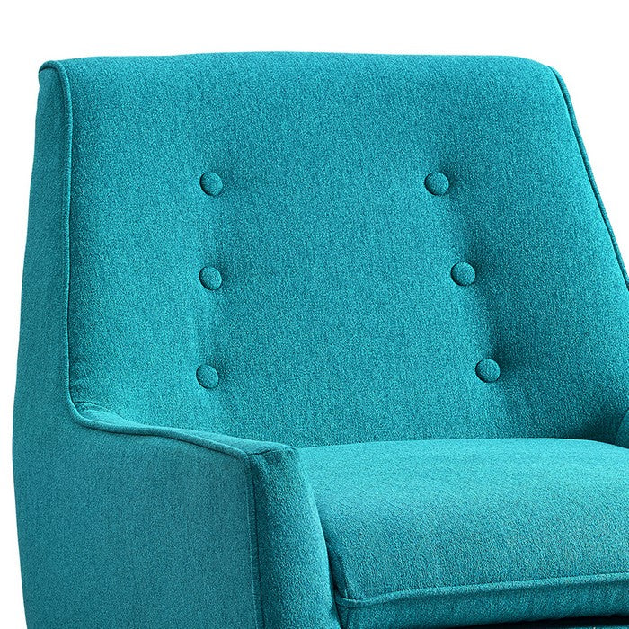 Fabric Upholstered Button Tufted Wooden Chair, Blue and Brown