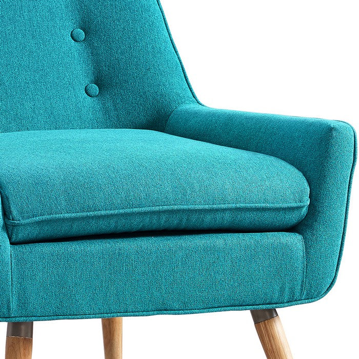 Fabric Upholstered Button Tufted Wooden Chair, Blue and Brown