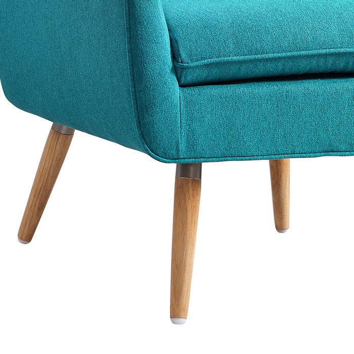 Fabric Upholstered Button Tufted Wooden Chair, Blue and Brown