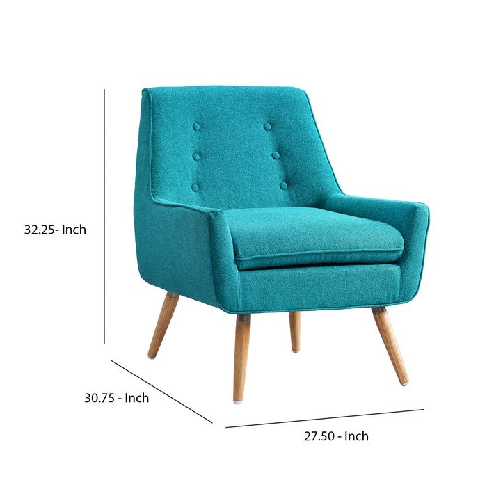Fabric Upholstered Button Tufted Wooden Chair, Blue and Brown