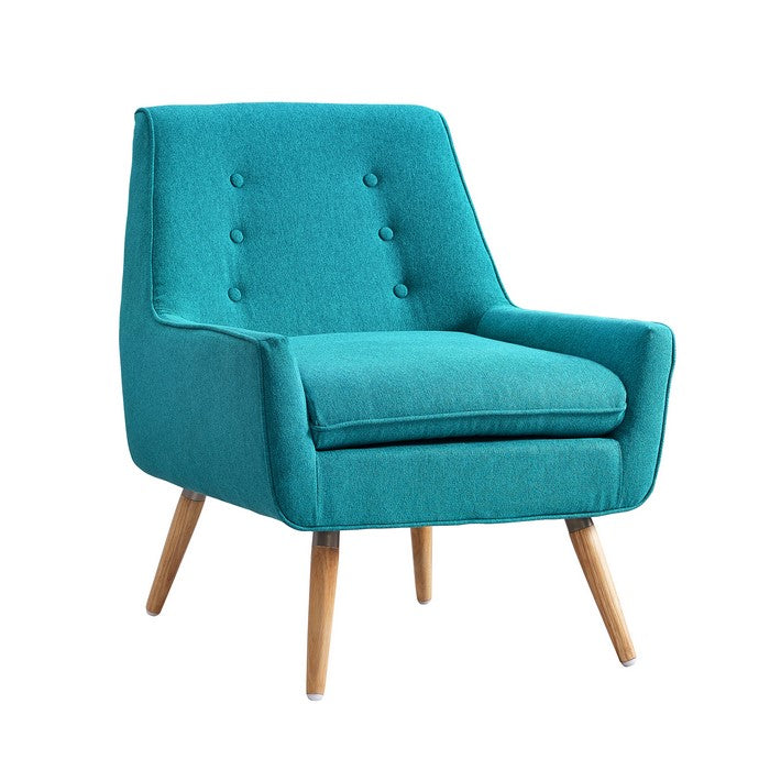 Fabric Upholstered Button Tufted Wooden Chair, Blue and Brown