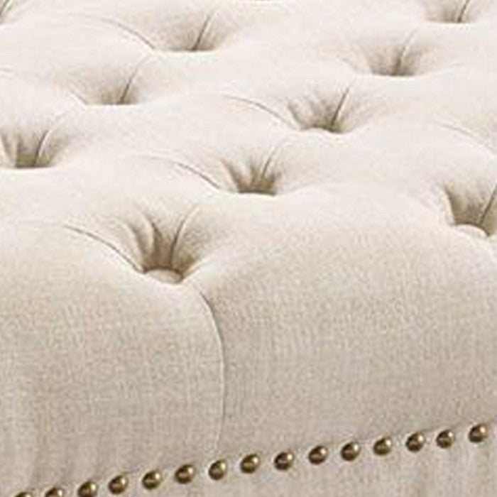 Fabric Upholstered Wooden Ottoman with Tufting Details,White and Black