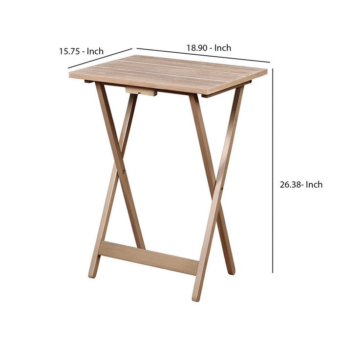 5 Piece Foldable Rectangular Wooden Tray Table Set , Brown