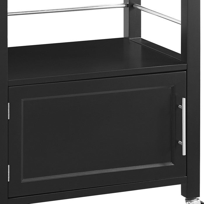 Granite Inlaid Spacious Wooden Kitchen Cart, Black and Gray