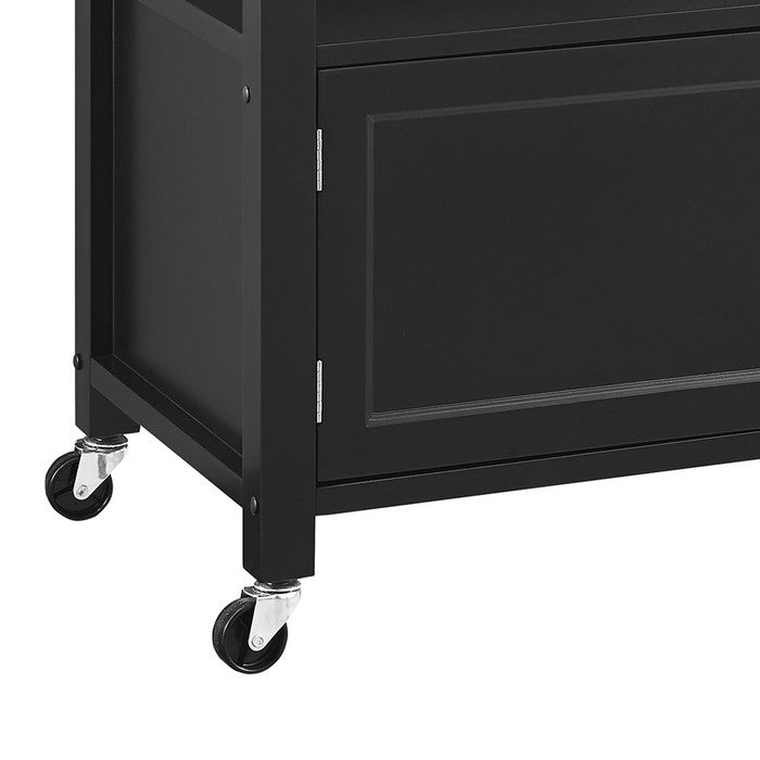 Granite Inlaid Spacious Wooden Kitchen Cart, Black and Gray