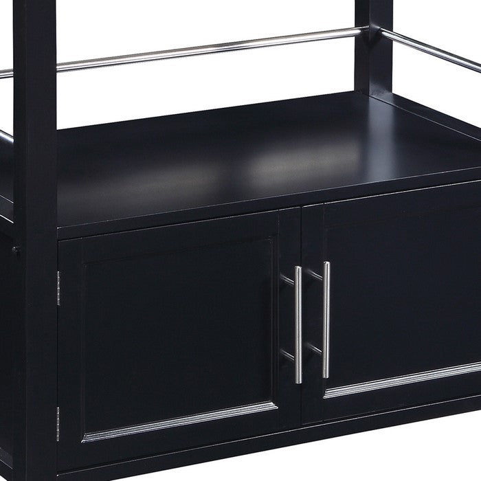 Spacious Wooden Kitchen Cart with Granite Inlaid Top, Black and Gray