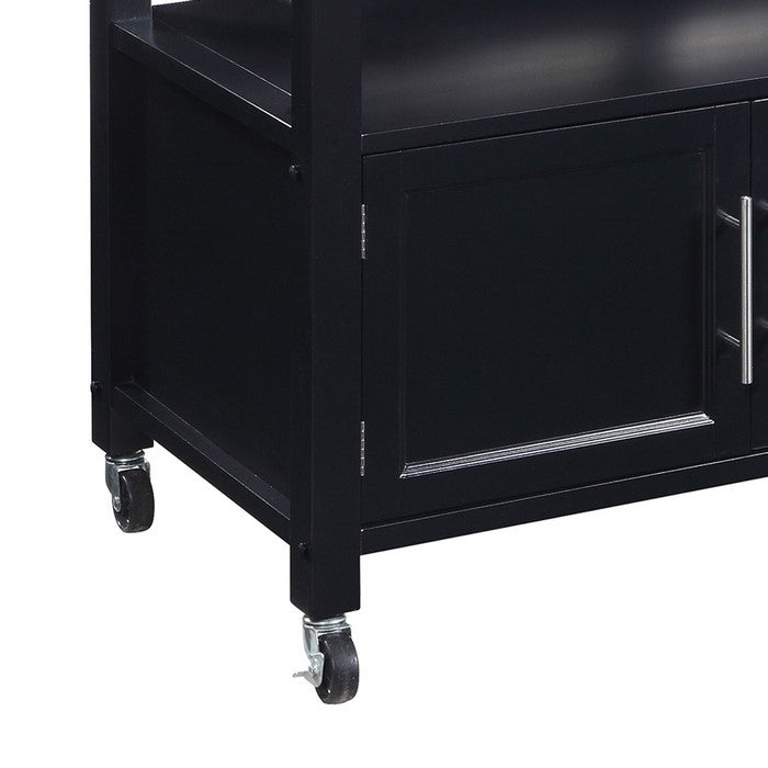 Spacious Wooden Kitchen Cart with Granite Inlaid Top, Black and Gray