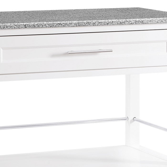 Spacious Wooden Kitchen Cart with Granite Inlaid Top, White and Gray