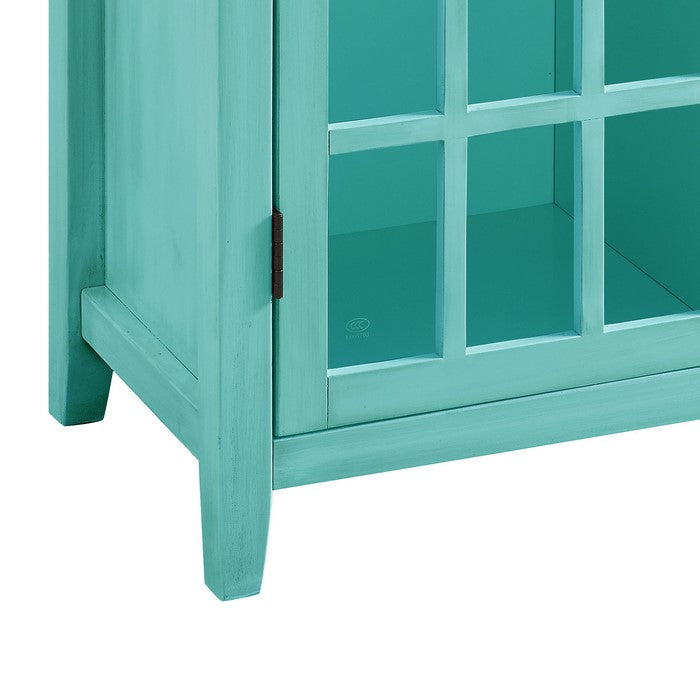 Wooden Two Door Cabinet with Four Storage Compartments, Blue