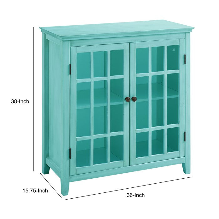 Wooden Two Door Cabinet with Four Storage Compartments, Blue